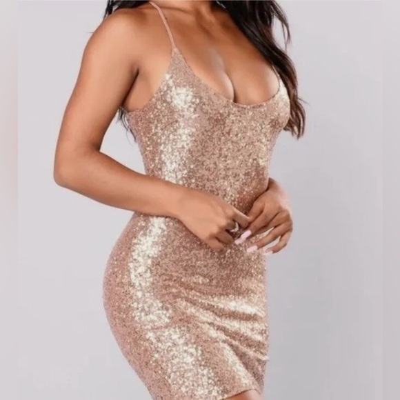 Fashion Nova Dresses & Skirts - Rose Gold Sequin Mini Dress – Spaghetti Straps | Brand New w/ Tags